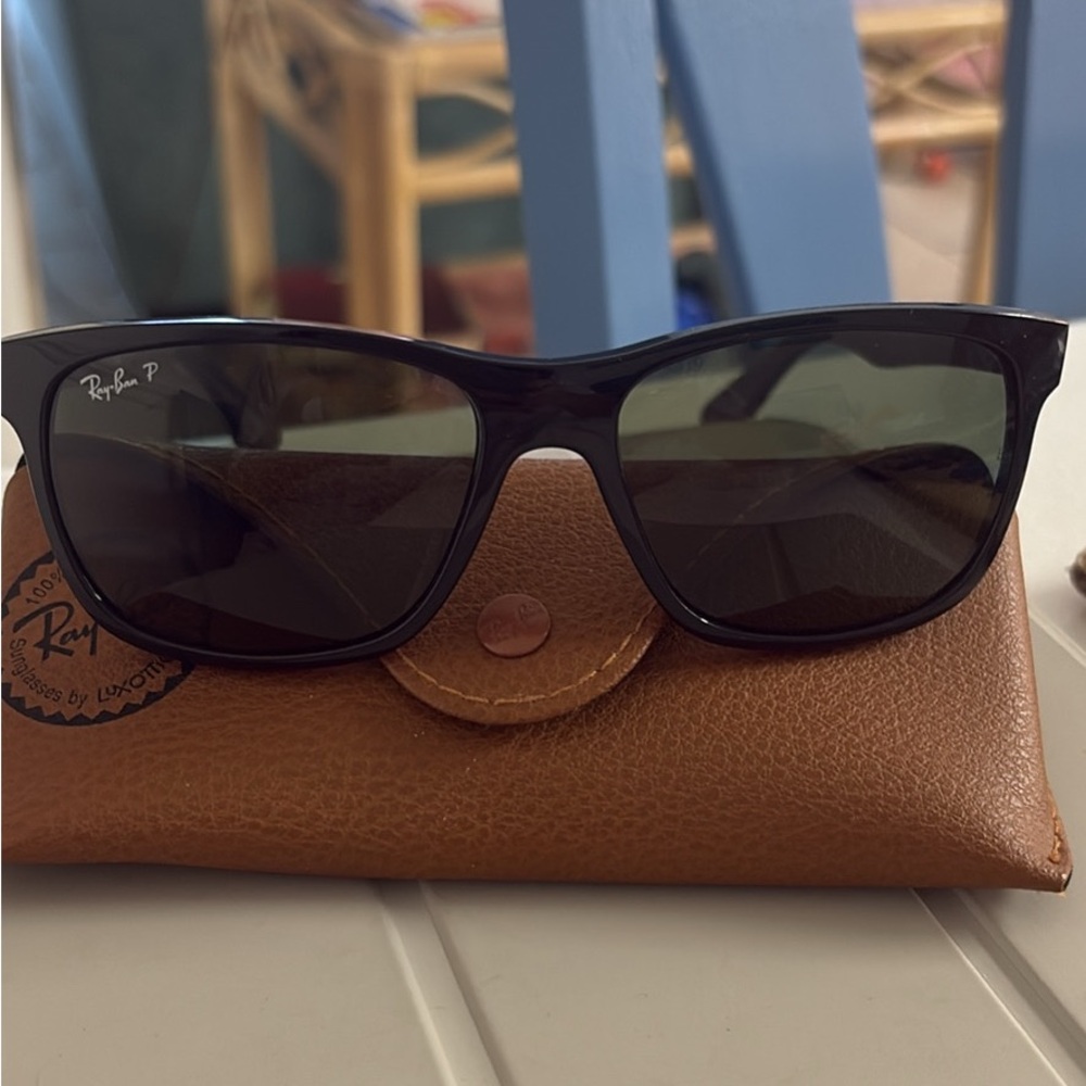 Ray-Ban Black Frame Sunglasses with Dark Green Lenses